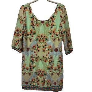 Pastel Boho Floral Abstract Mod Dress Womens M‎ Hippie Whimsy 70s Inspired